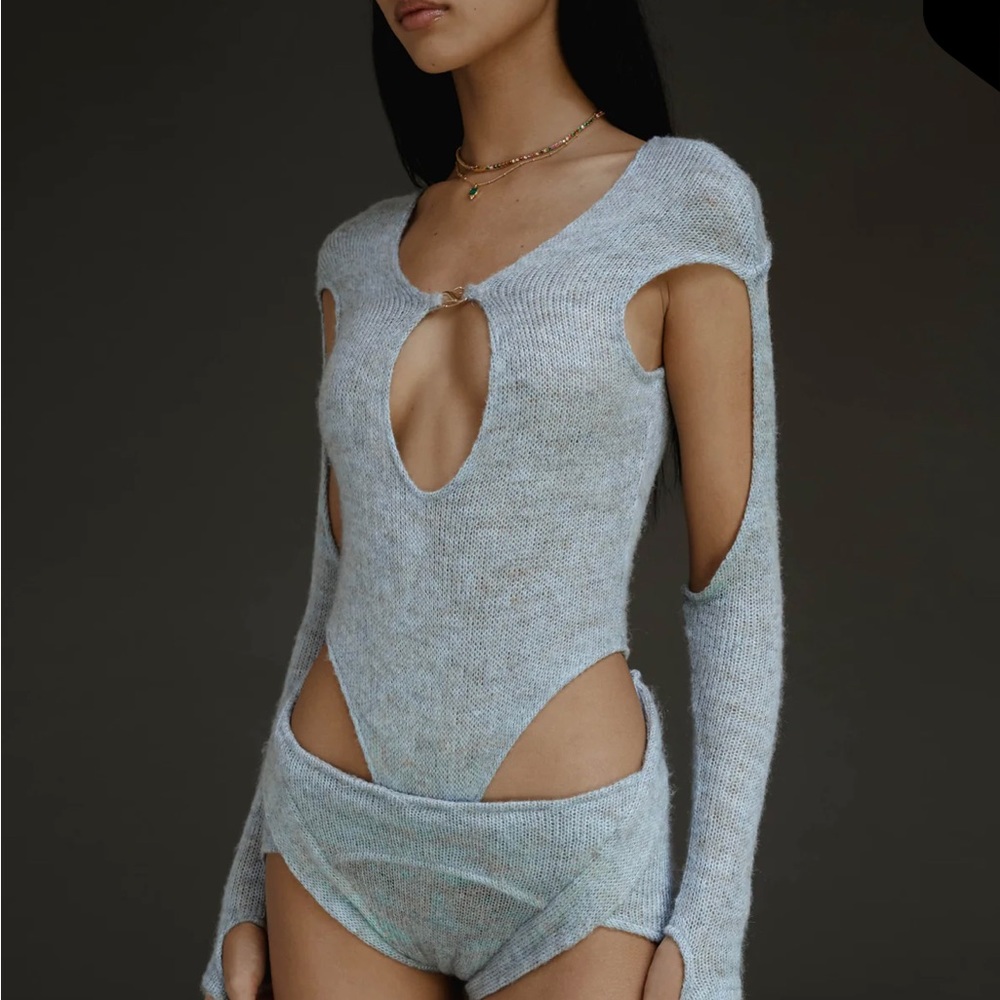 Ruve Shop Grey Knit Cutout Bodysuit NWT